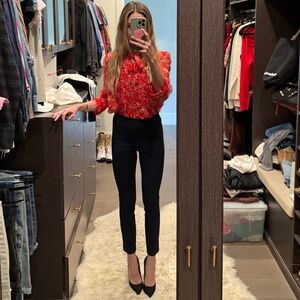 The Kooples Floral Red Silk Long Sleeve Blouse